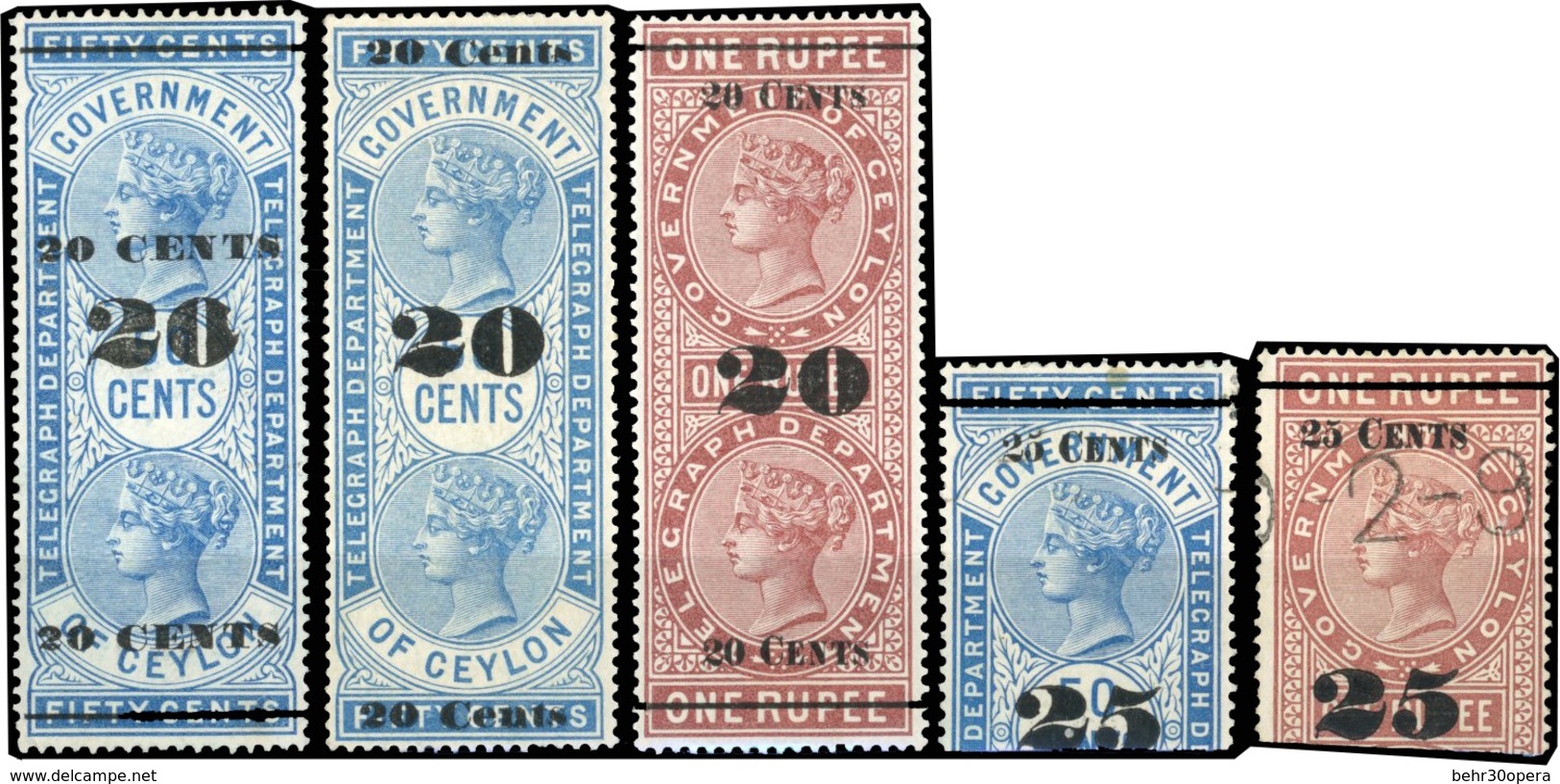 * N°22/ 46 - Petit Lot De Timbres-Télégraphe Compris Entre Les Numéros 22 Et 46 (SG#T23/T126 - Ceylan Telegraph). Enviro - Ceylon (...-1947)