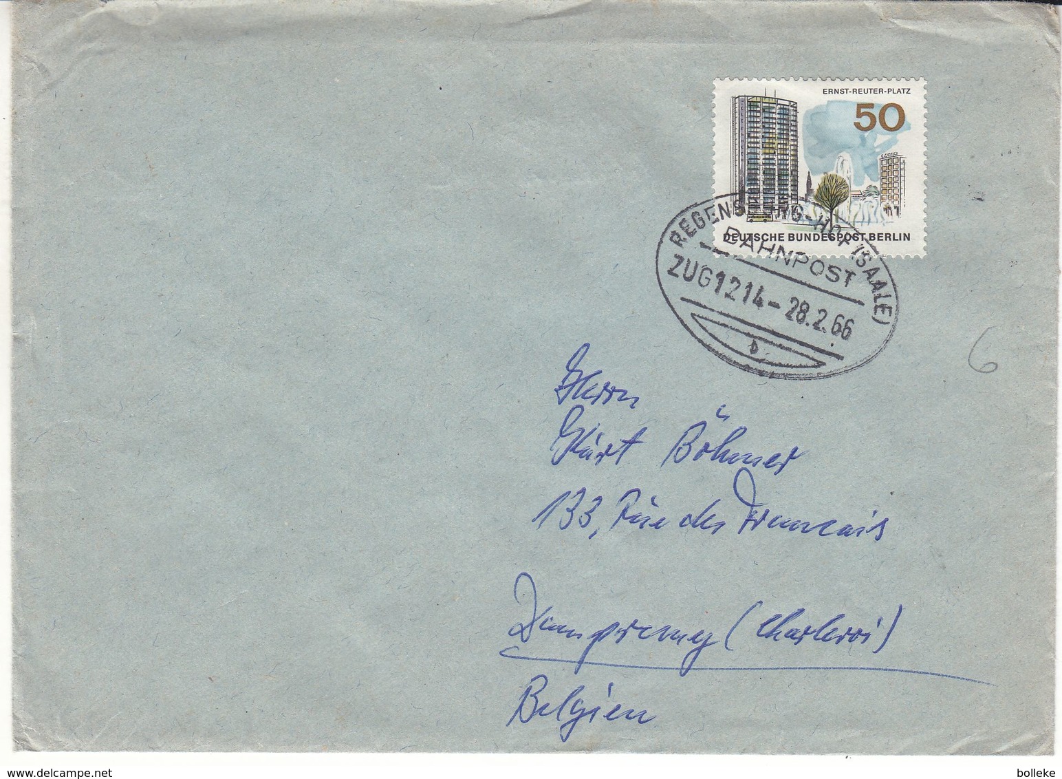 Berlin - Lettre De 1966 - Oblit Train Regensburg Hof (Saale ) - Storia Postale