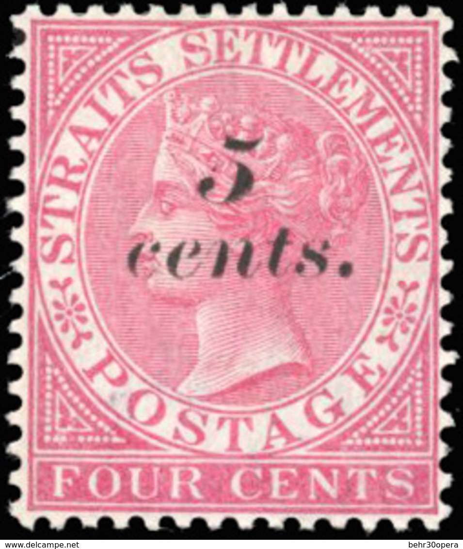 * N°23 - STRAITS SETTLEMENTS. 5c. Sur 4c. Rose. (SG#47 - C.375£). SUP. - Malacca