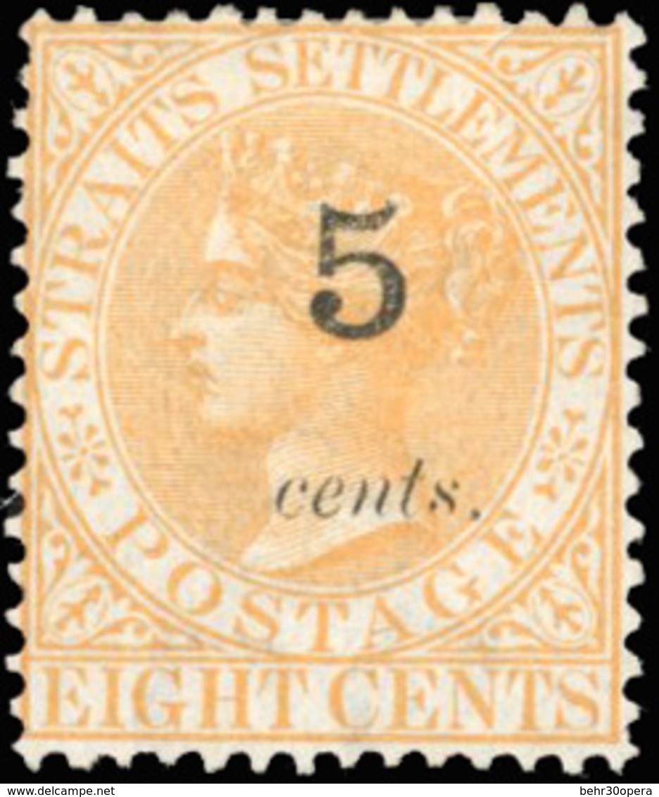 * N°25+ 25a - STRAITS SETTLEMENTS. 5c. Sur 8c. Orange. 2 Valeurs. (SG#41+42 - C.390£). SUP. - Malacca