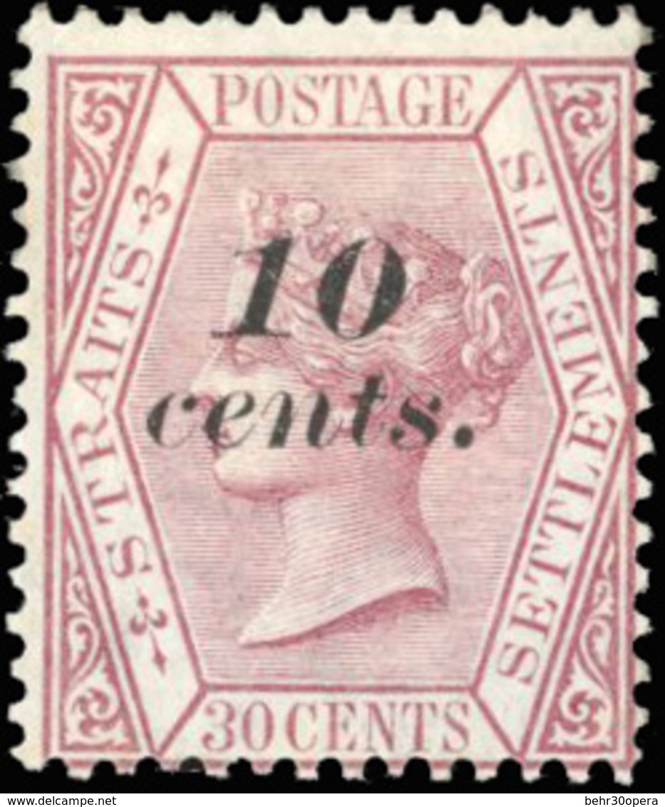 * N°28A - STRAITS SETTLEMENTS. 10c. Sur 30c. Carmin. (SG#46 - C.500£). SUP. - Malacca