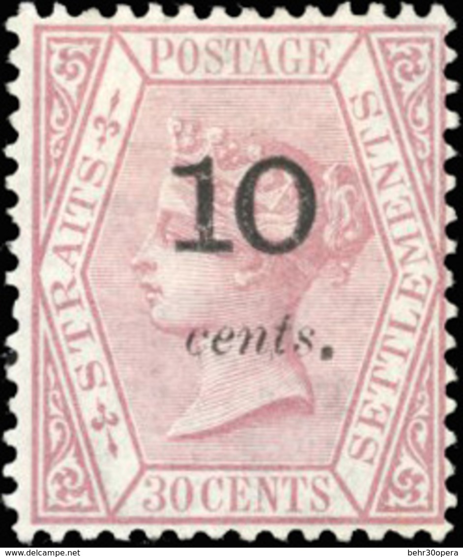 * N°30a - STRAITS SETTLEMENTS. 10 Sur 30c. Carmin. (SG#23 - C.600£). SUP. - Malacca