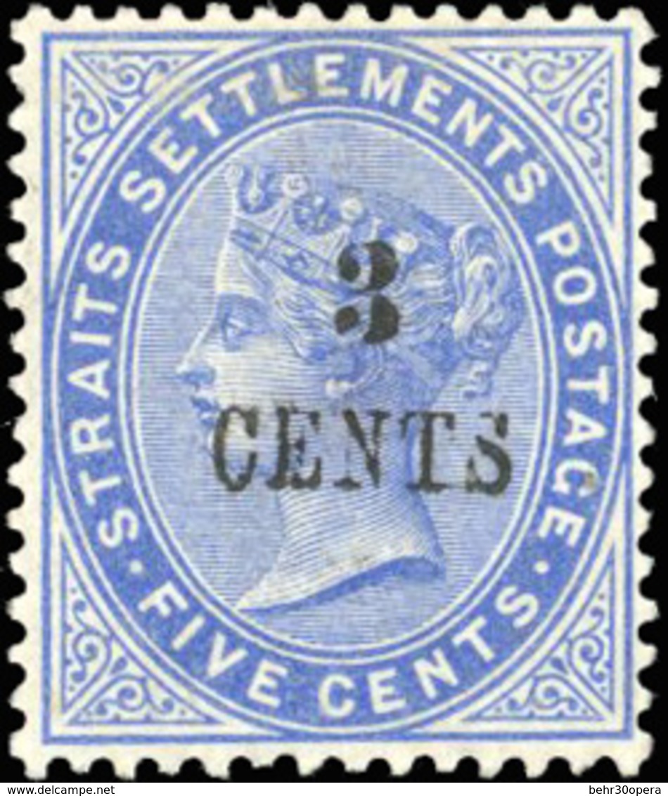 * N°56 - STRAITS SETTLEMENTS. 3c. Sur 5c. Bleu. (SG#82 - C.170£). SUP. - Malacca