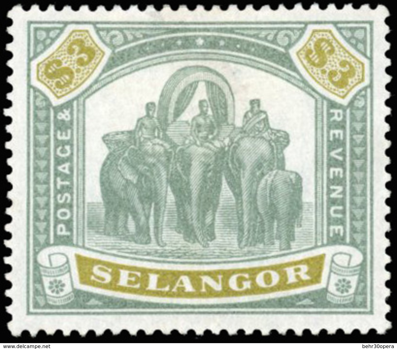 * N°22 - 3$. Vert Et Ocre. (SG#63 - C.700£). SUP. - Selangor