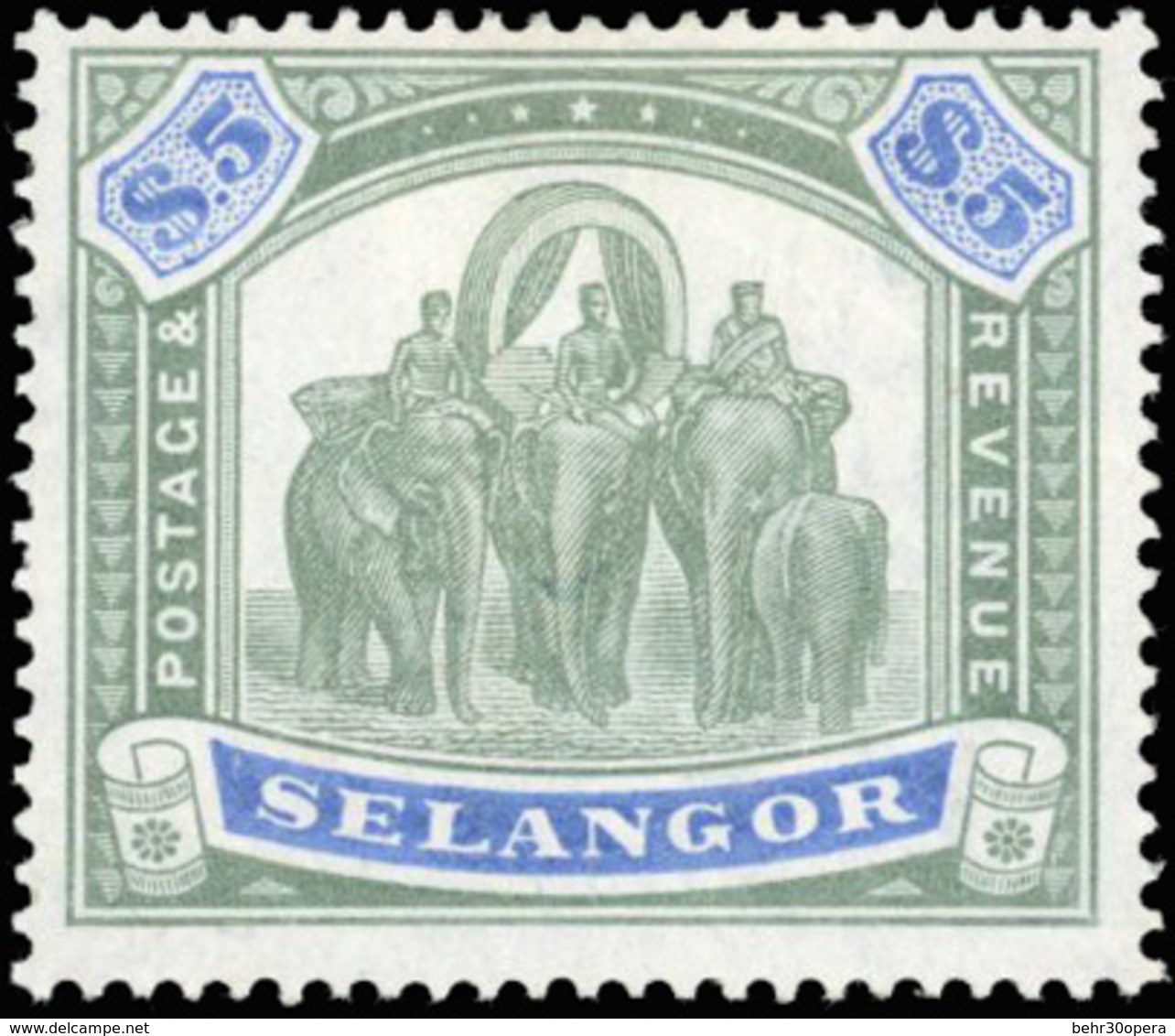 * N°23 - 5$. Vert Et Bleu. (SG#64 - C.350£). SUP. - Selangor