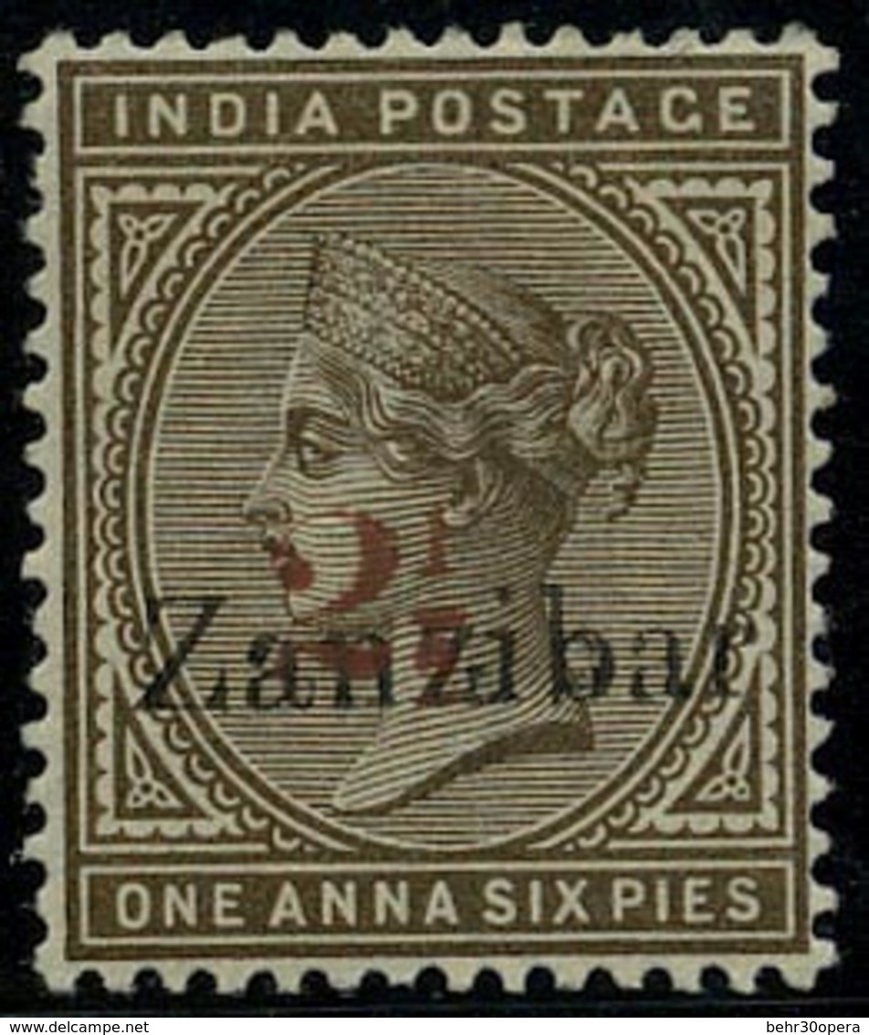 * N°19b - 2 1/2 S/1a. 6p. Gris-brun. Type III. SG#37. SUP. - Zanzibar (...-1963)