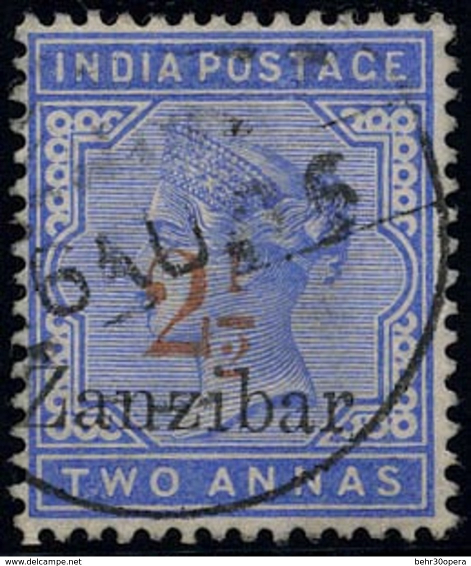 O N°20a - 2 1/2 S/2a. Bleu. Obl. Type II. SG#27. TB. - Zanzibar (...-1963)