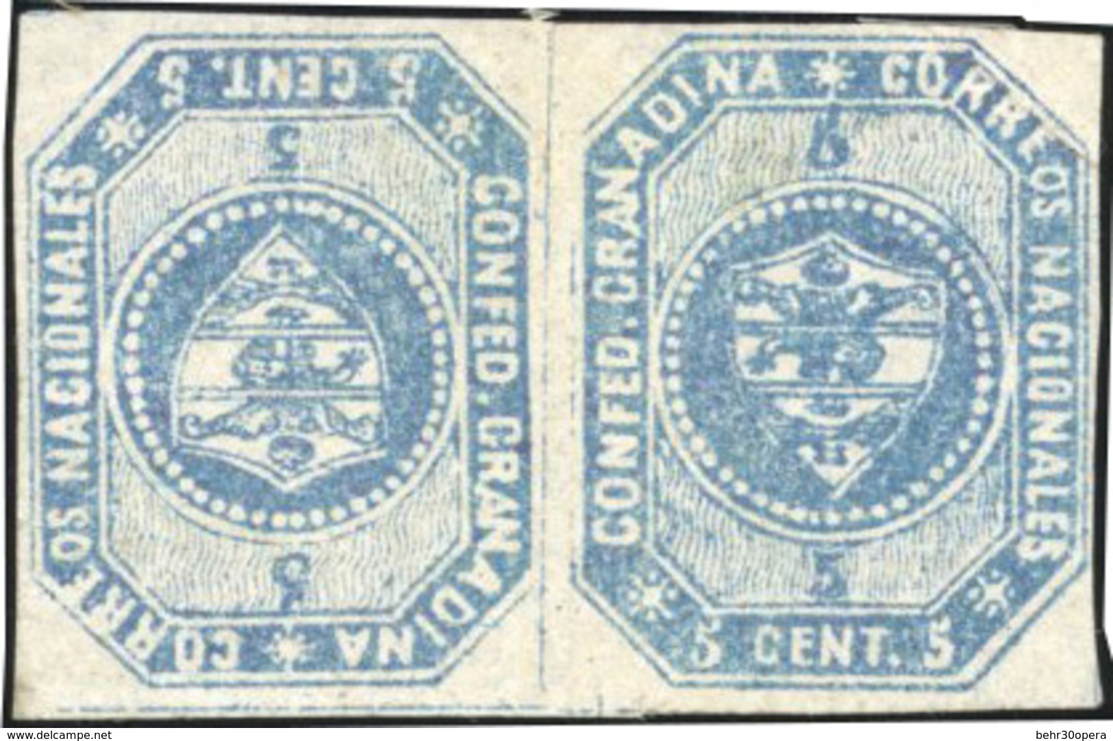 (*) N°3a - 5c. Bleu. Paire Tête-Bêche. TB. RR. - Colombie