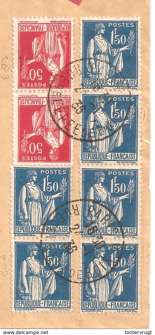 1936 Par Avion  Paix 50c Pair+1F50 Pair+1F50 Bande 4TP Paris24.1.36 Vers BRASIL - 1921-1960: Moderne