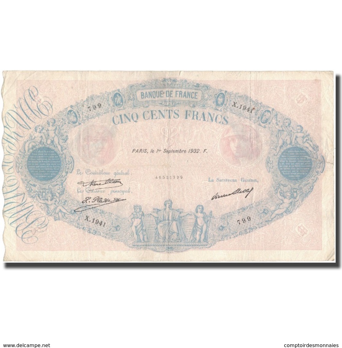 France, 500 Francs, Bleu Et Rose, 1932-09-01, B, Fayette:30.35, KM:66l - 500 F 1888-1940 ''Bleu Et Rose''