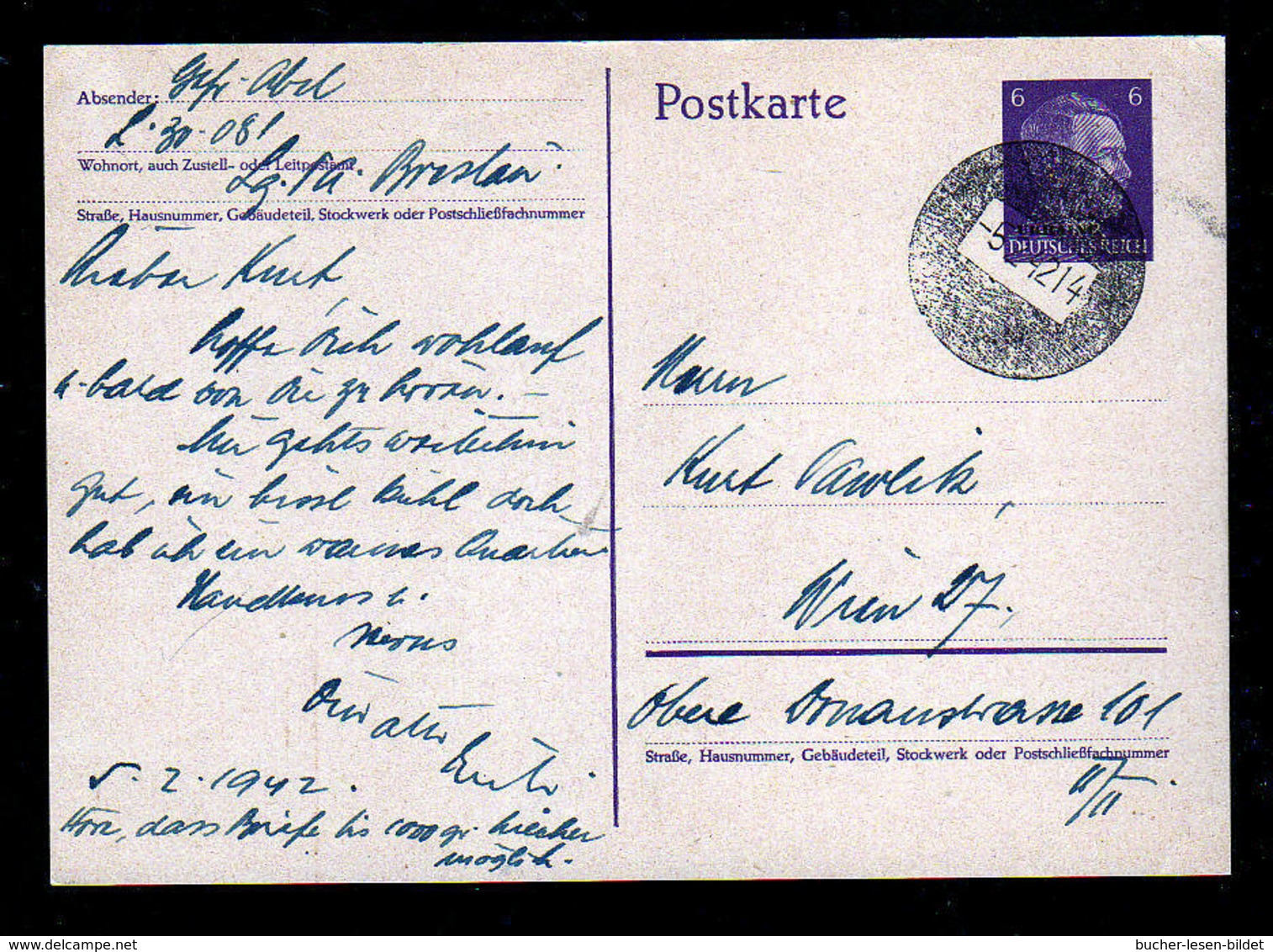 UKRAINE - 6 Pf. Überdruck-Ganzsache 1942 Mit Ausgegossenem Stempel Gebraucht Nach Wien - Occupation 1938-45