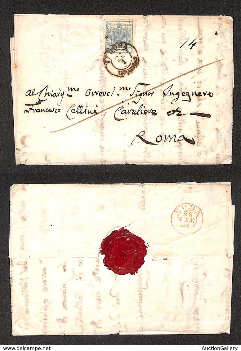 ANTICHI STATI ITALIANI - LOMBARDO VENETO - Verona 22.1(1855) - 45 Cent (12b - Azzurro Grigio) Isolato Su Lettera Per Rom - Other & Unclassified
