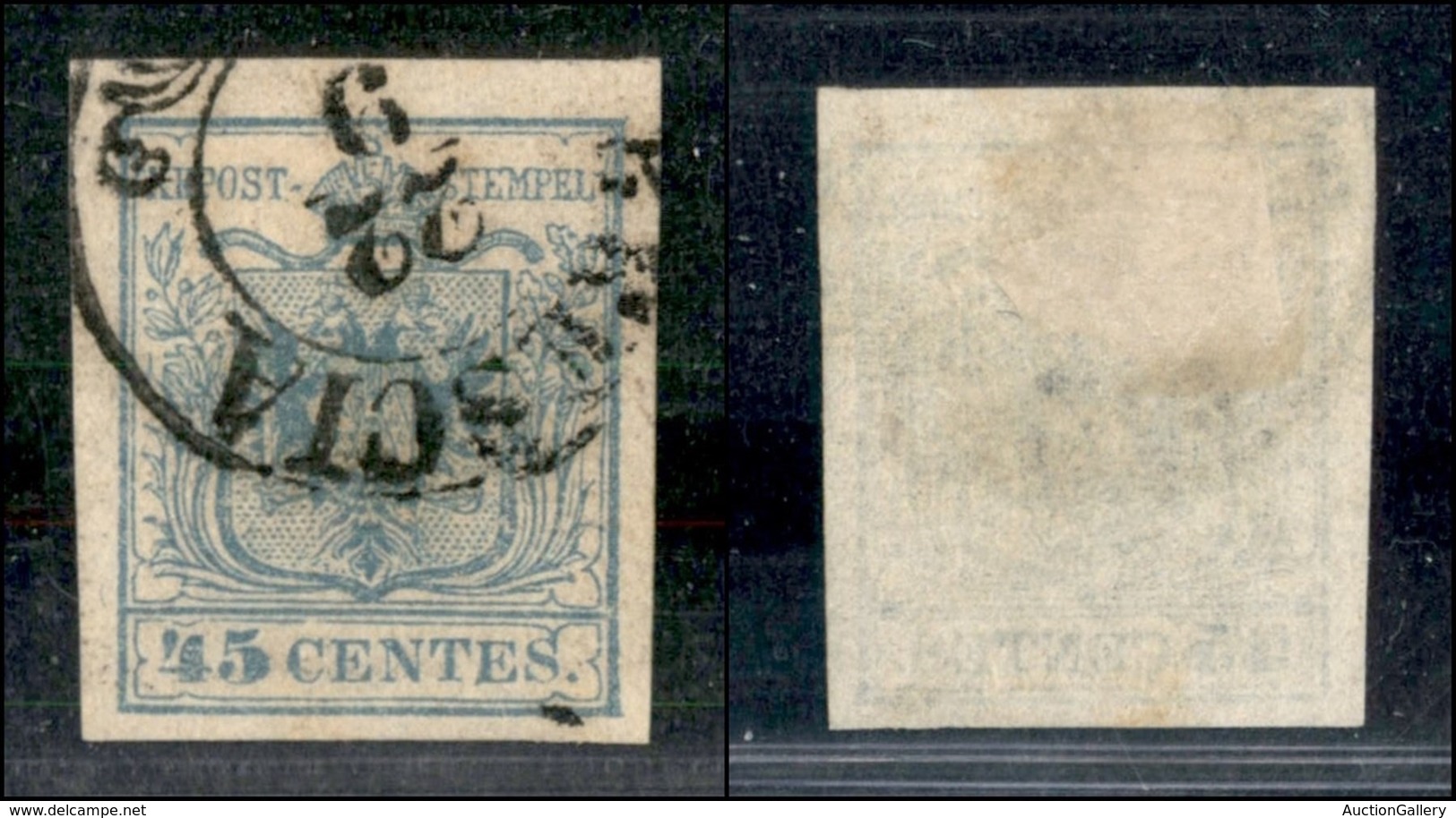 ANTICHI STATI ITALIANI - LOMBARDO VENETO - 1855 - 45 Cent (12d - Oltremare Grigio Chiaro) Usato A Brescia - Cert. AG (2. - Autres & Non Classés