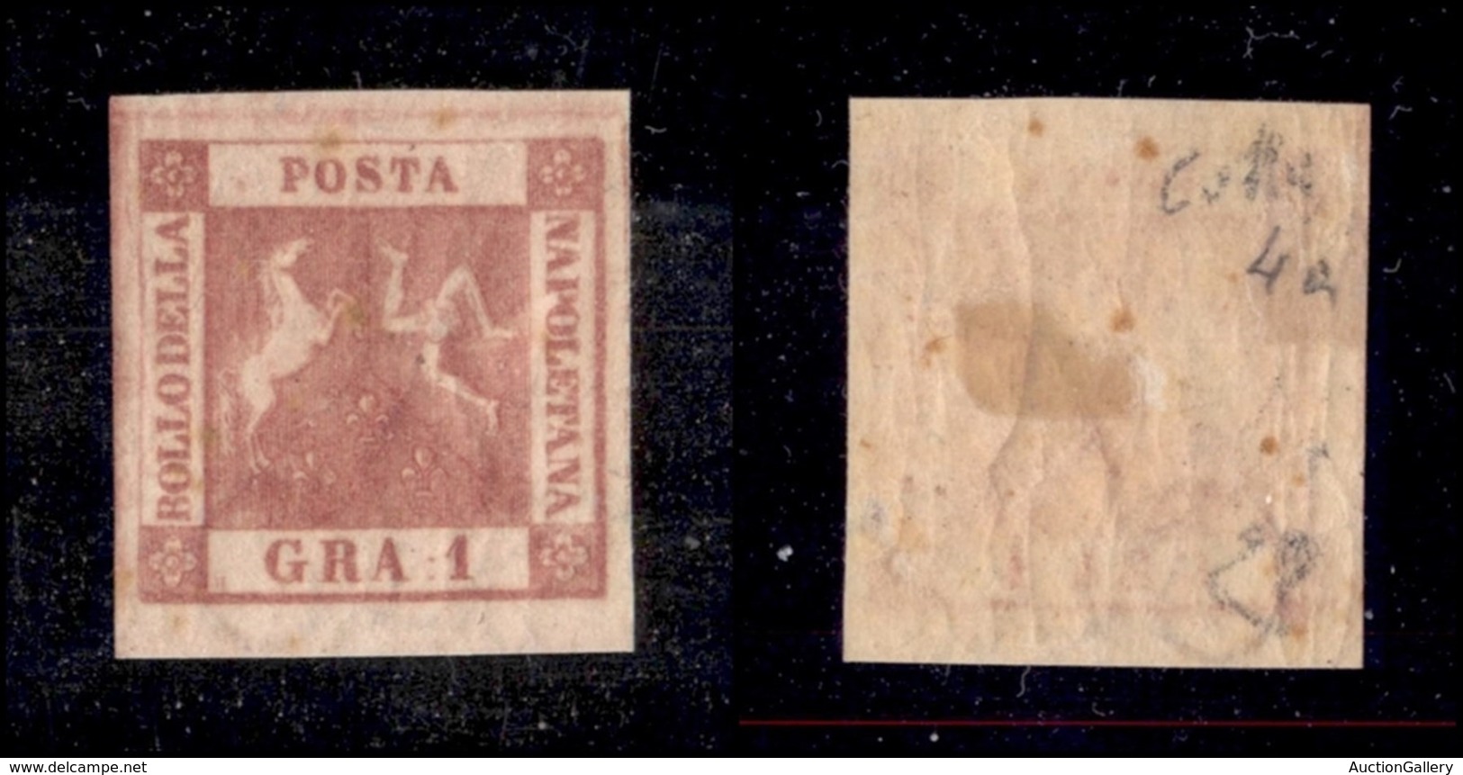 ANTICHI STATI ITALIANI - NAPOLI - 1858 - 1 Grano (4a - Carminio) - Gomma Originale - Diena + Colla (2.000) - Otros & Sin Clasificación