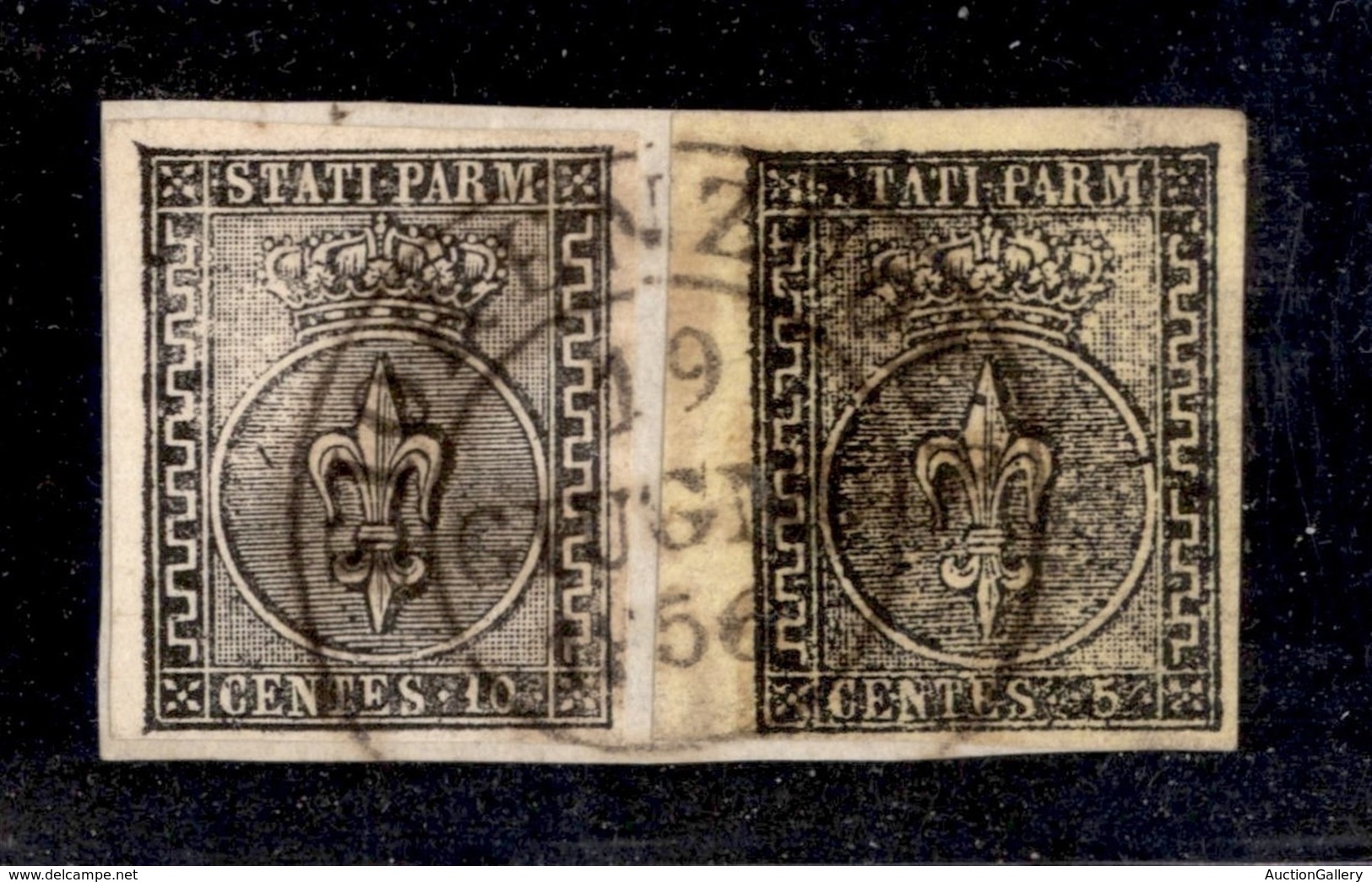 ANTICHI STATI ITALIANI - PARMA - 1852 - 10 Cent (2) + 5 Cent (1b - Bordo Foglio) Usati A Fiorenzuola 19.6.56 Su Framment - Sonstige & Ohne Zuordnung