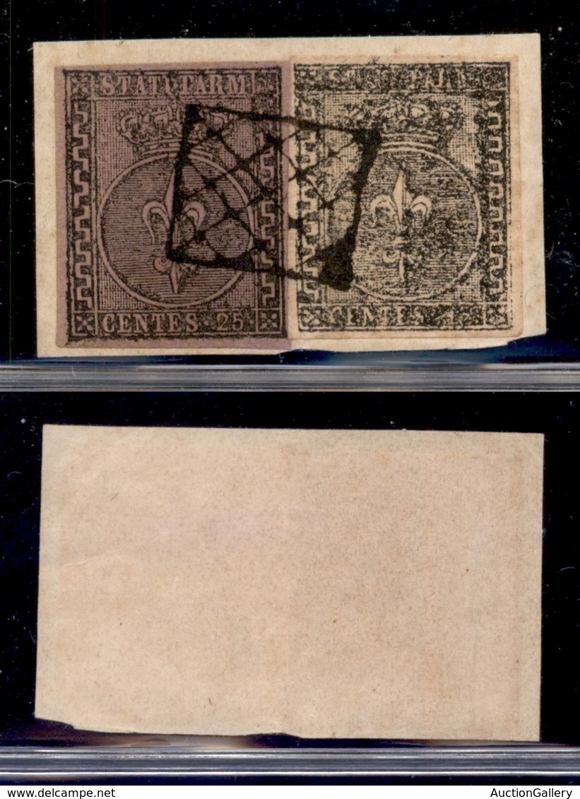 ANTICHI STATI ITALIANI - PARMA - 1852 - Greche Larghe (a Sinistra) - 25 Cent (4a) + 15 Cent (3b Rosa Pallido - Stampa Po - Sonstige & Ohne Zuordnung
