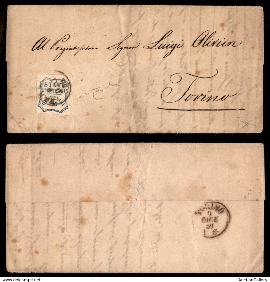 ANTICHI STATI ITALIANI - PARMA - 20 Cent (15) Su Lettera Da Parma A Torino Del 8.12.59 - Cert. Bottacchi (3.000) - Sonstige & Ohne Zuordnung