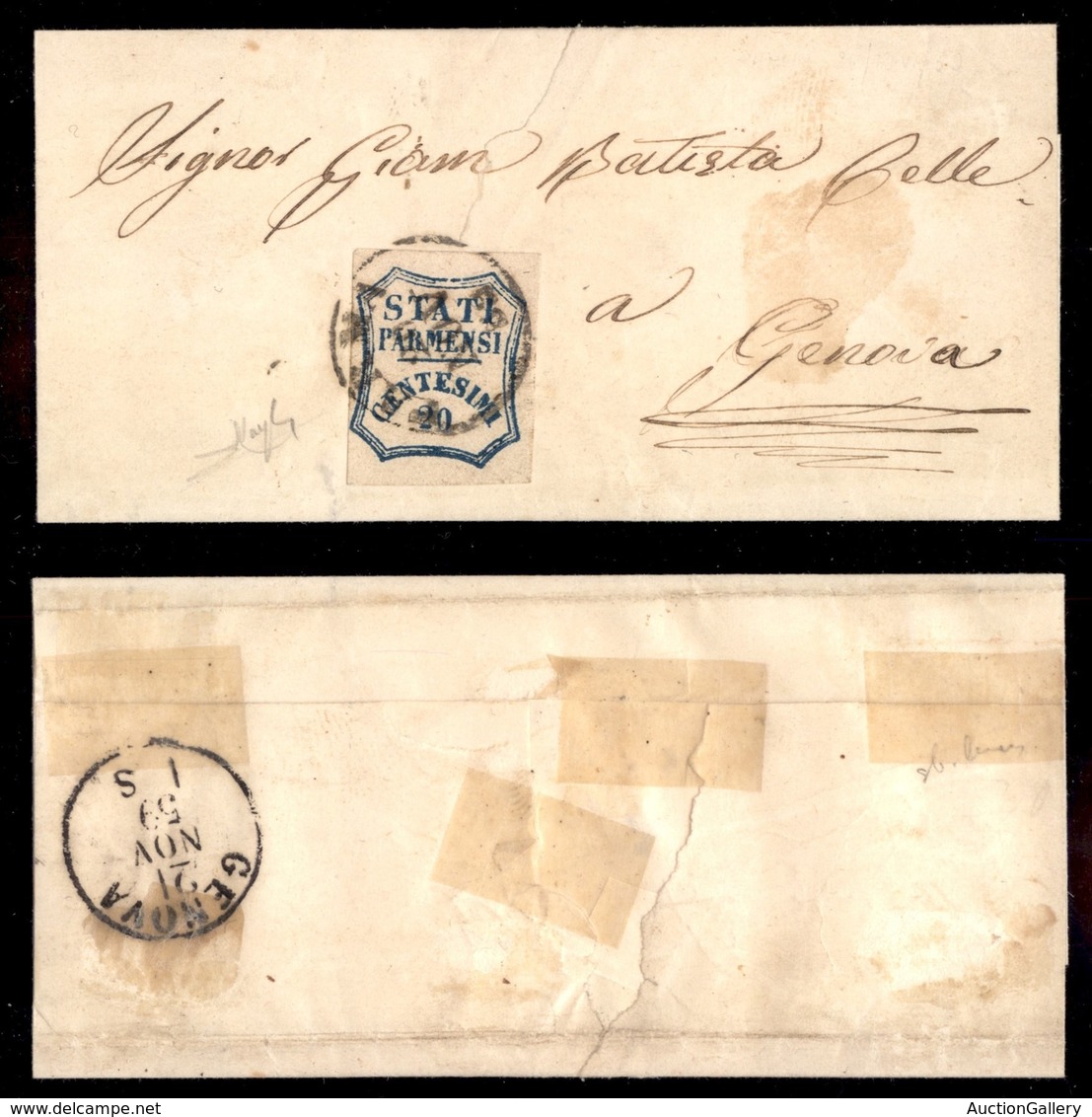 ANTICHI STATI ITALIANI - PARMA - 20 Cent (15) Su Letterina Da Parma A Genova Del 20.11.59 - Raybaudi (3.000) - Sonstige & Ohne Zuordnung