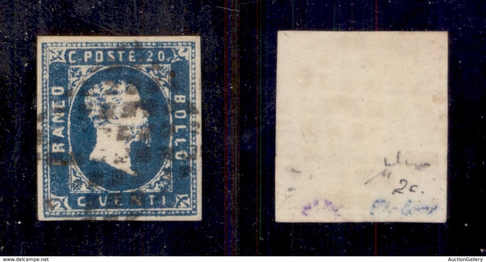 ANTICHI STATI ITALIANI - SARDEGNA - 1851 - 20 Cent (2) Usato - Chiavarello (550) - Autres & Non Classés