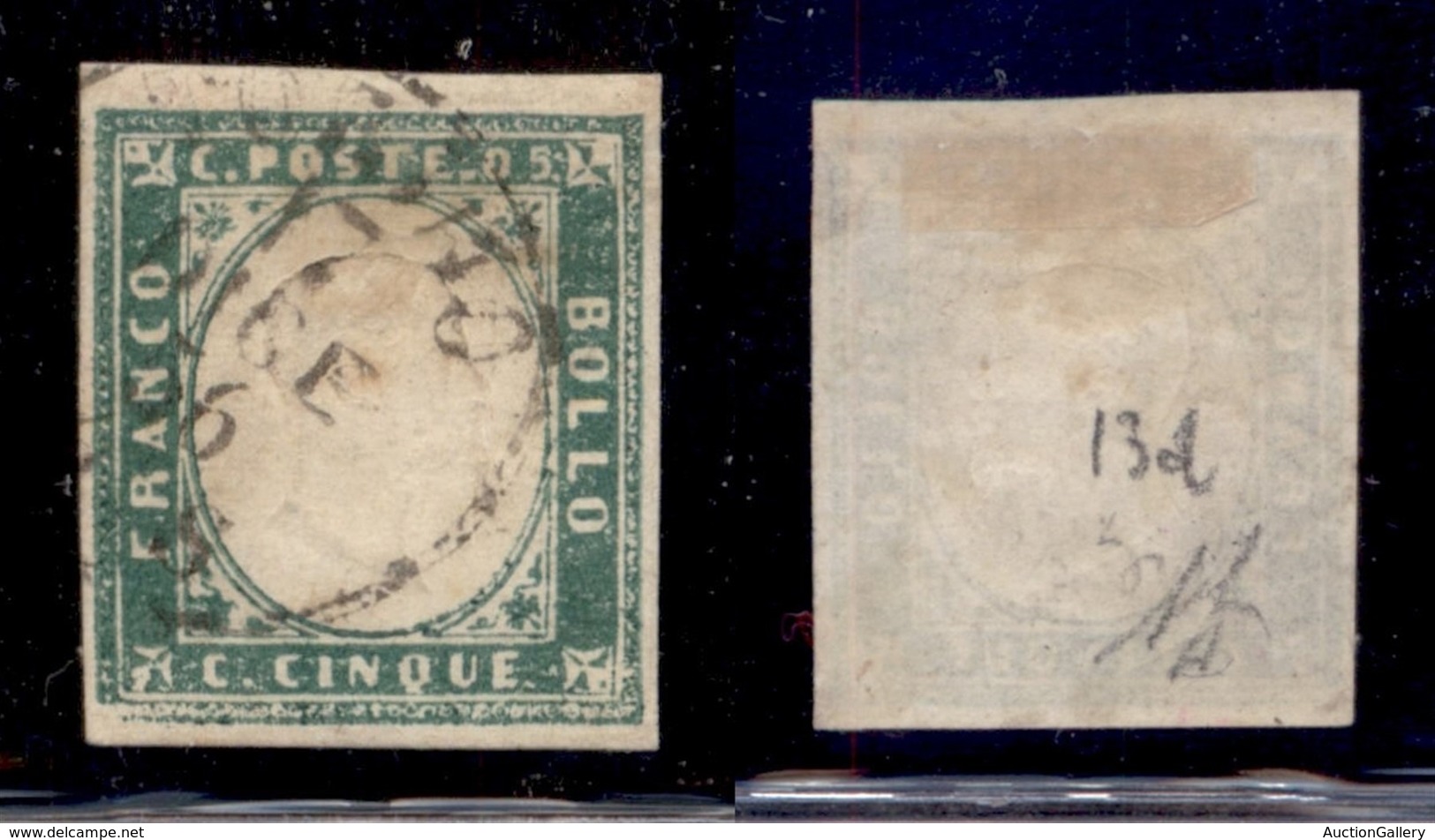 ANTICHI STATI ITALIANI - SARDEGNA - 1855 - 5 Cent (13d - Verde Smeraldo) Usato - Diena (800) - Other & Unclassified