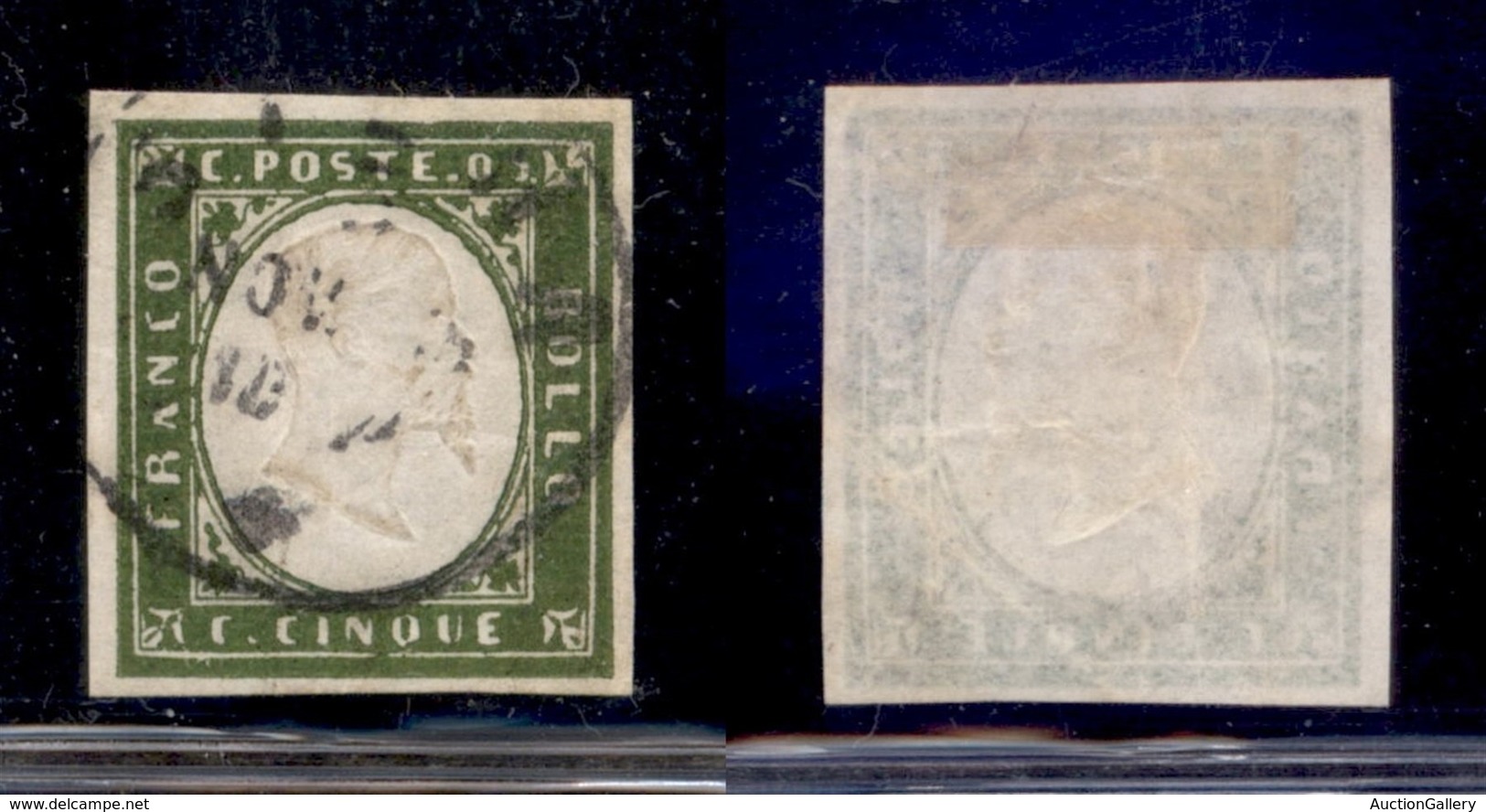 ANTICHI STATI ITALIANI - SARDEGNA - 1862 - 5 Cent (13C - Verde Oliva) Usato (750) - Autres & Non Classés