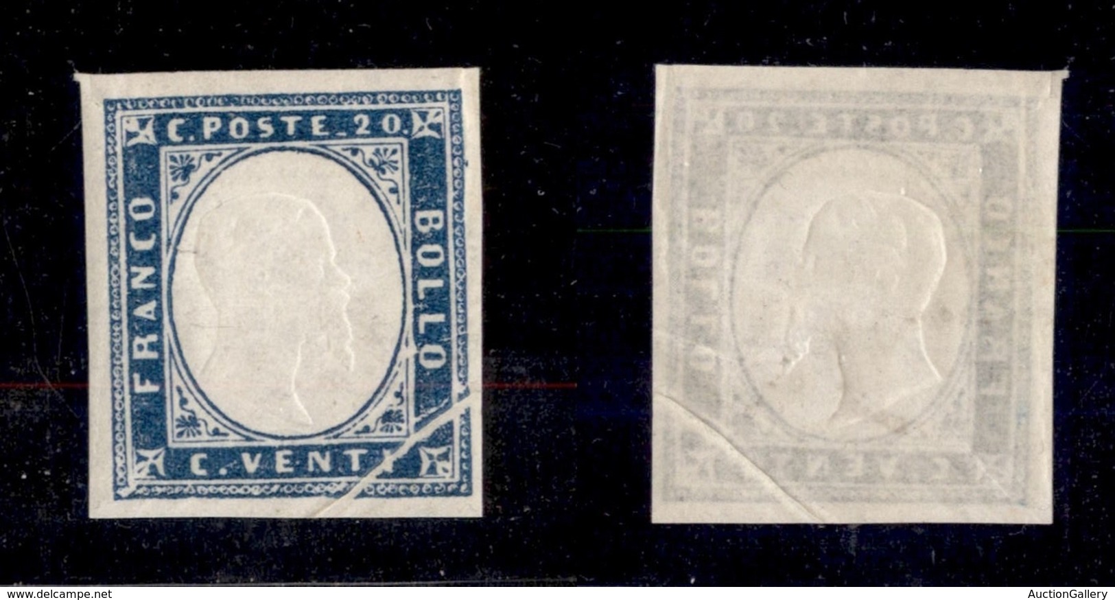 ANTICHI STATI ITALIANI - SARDEGNA - 1861 - 20 Cent Celeste Grigio (15Db) Con Falla Di Stampa In Angolo - Gomma Originale - Other & Unclassified