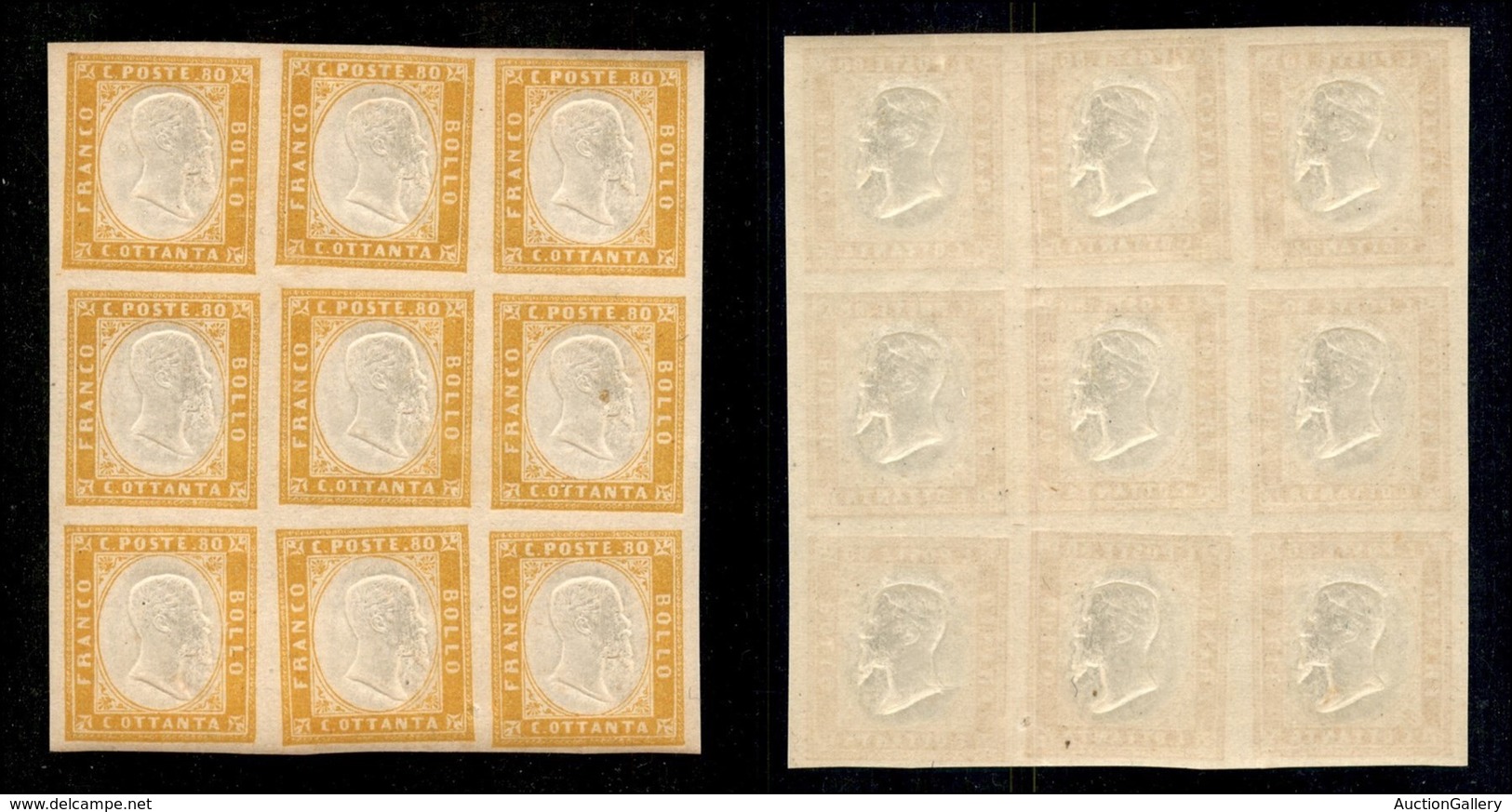 ANTICHI STATI ITALIANI - SARDEGNA - 1861 - 80 Cent (17C) - Blocco Di 9 - Gomma Integra - Other & Unclassified