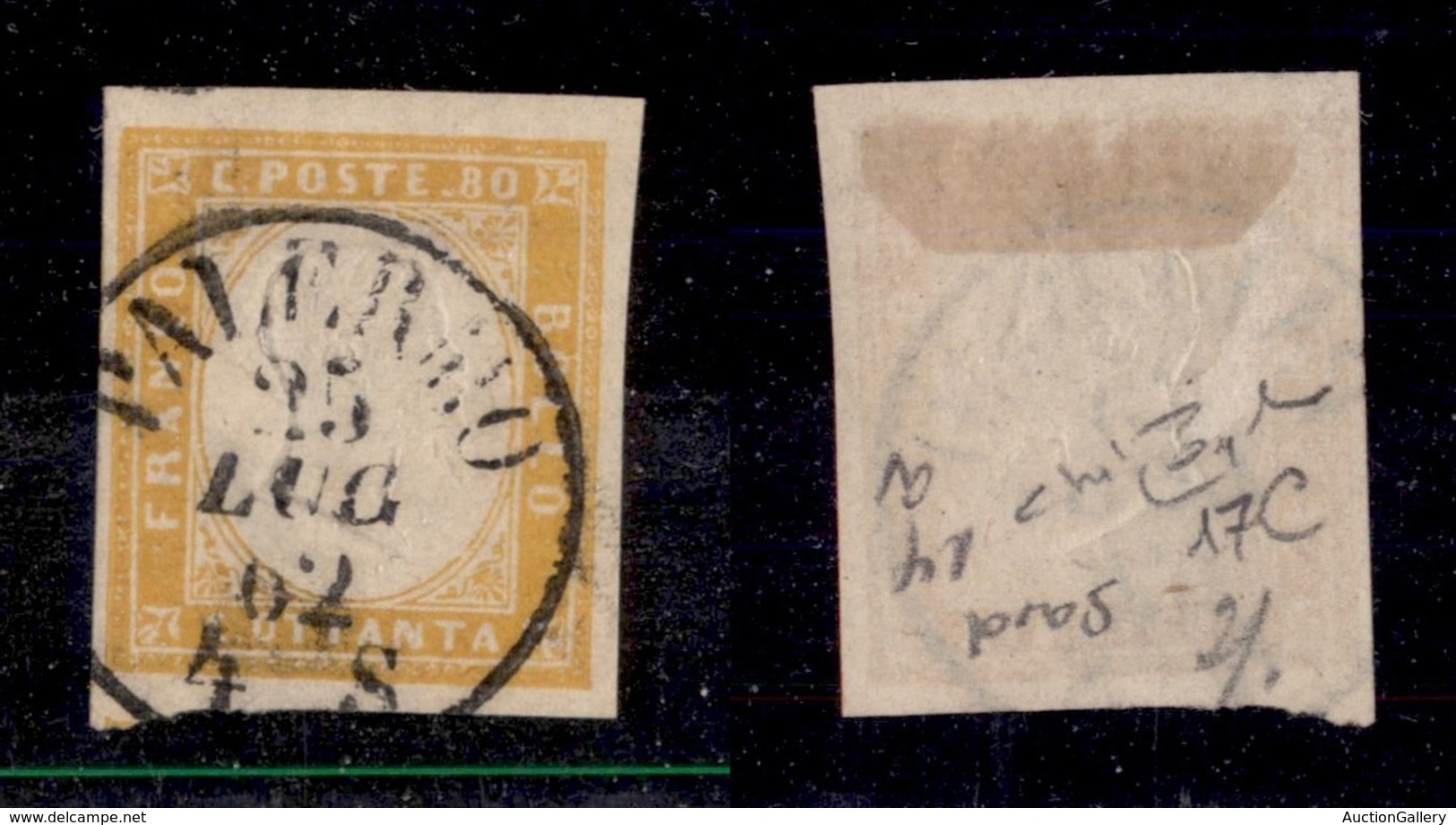 ANTICHI STATI ITALIANI - SARDEGNA - 1861 - 80 Cent (17C) Usato A Palermo 25.7.62 - Raybaudi (700) - Other & Unclassified