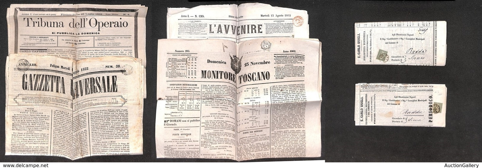 REGNO - POSTA ORDINARIA - 1862/1892 - Insieme Di 6 Giornali Diversi (tre Affrancati) Del Periodo - Other & Unclassified