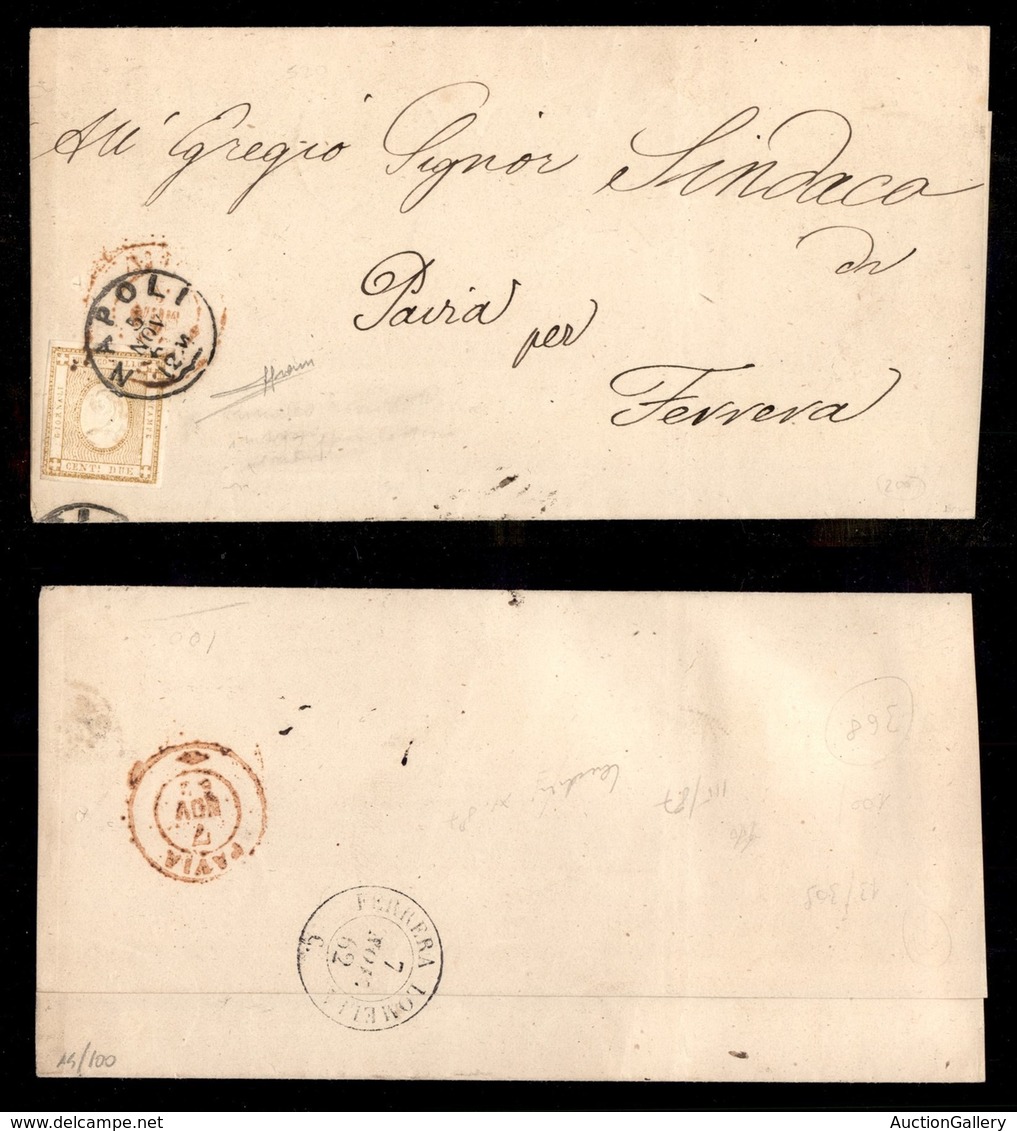 REGNO - POSTA ORDINARIA - 2 Cent (10) - Piego Da Napoli A Pavia Del 5.11.62 - Sorani (400) - Otros & Sin Clasificación