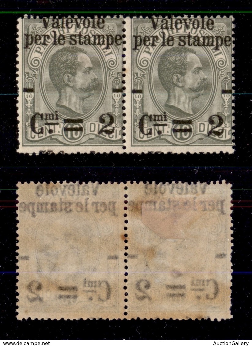 REGNO - POSTA ORDINARIA - 1890 - 2 Cent Su 10 (50aeb) - Coppia Orizzontale Con Soprastampe Oblique (a Cavallo Della Dent - Other & Unclassified