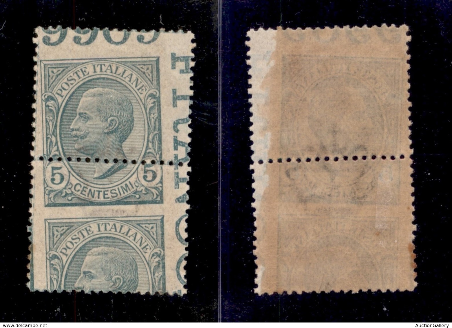 REGNO - POSTA ORDINARIA - 1906 - 5 Cent Leoni (81ne) - Dentellatura Ruotata - Coppia Di Bordo Foglio - Gomma Originale ( - Autres & Non Classés