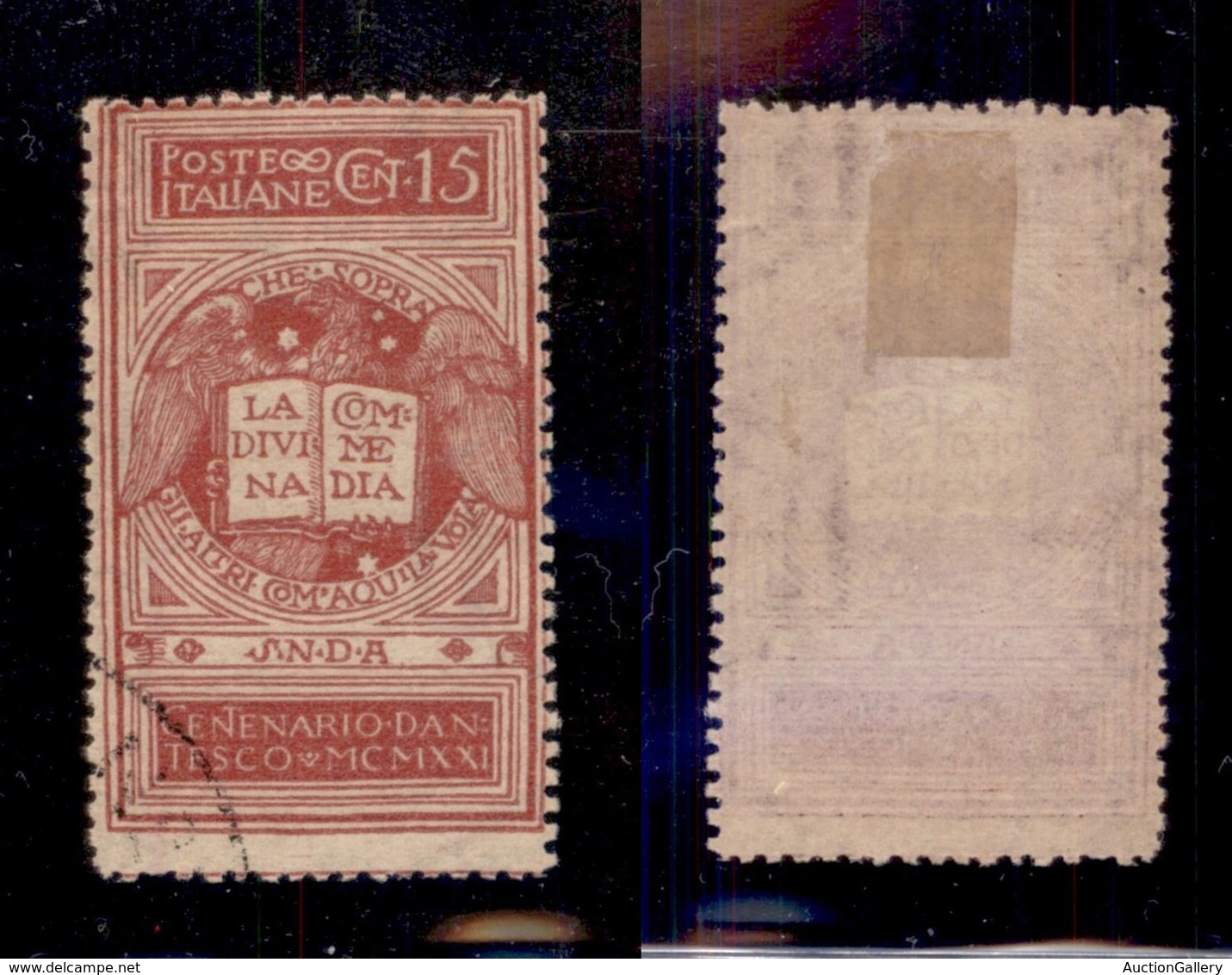 REGNO - POSTA ORDINARIA - 1921 - 15 Cent Dante (116B - Rosa Brunastro) Usato - Cert. AG (4.500) - Autres & Non Classés