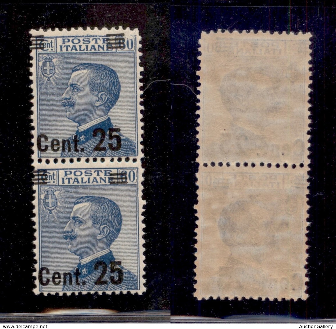 REGNO - POSTA ORDINARIA - 1925 - 25 Cent Su 60 (179 + 179m) - Coppia Con Soprastampe A Sinistra - Pezzo Inferiore Con 3  - Autres & Non Classés