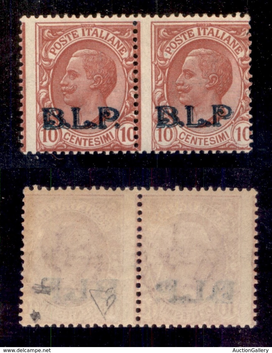 REGNO - B.L.P - 1923 - 10 Cent (13A + 13A Varietà M) Coppia Orizzontale Con Soprastampa Azzurra - Pezzo Di Destra Senza  - Autres & Non Classés