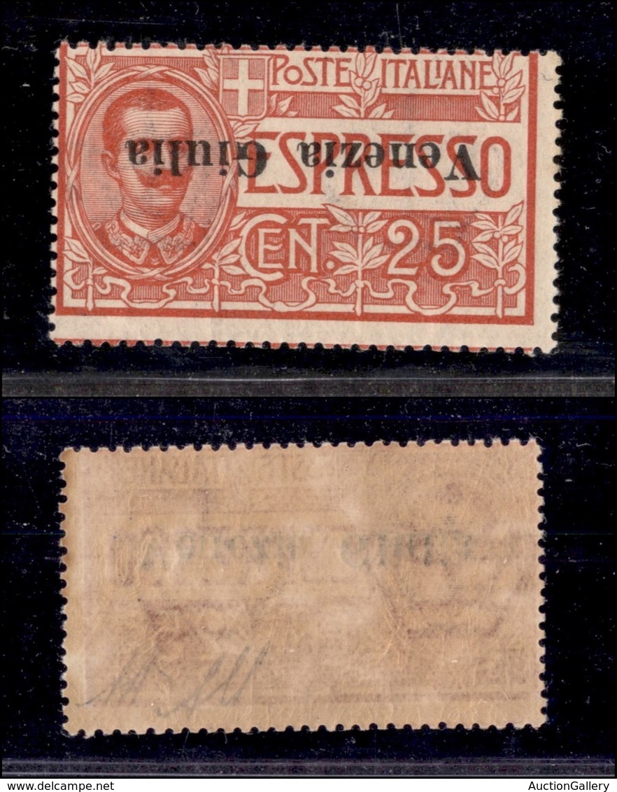 OCCUPAZIONI I GUERRA MONDIALE - VENEZIA GIULIA - 1919 - 25 Cent (1a) Con Soprastampa Capovolta - Gomma Integra - Diena ( - Other & Unclassified