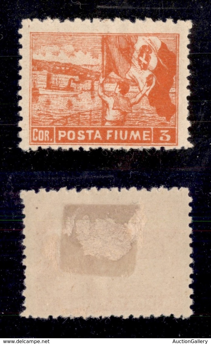 OCCUPAZIONI I GUERRA MONDIALE - FIUME - 1919 - Non Emessi - 3 Corone (60/I) Dentellato 10 1/2 - Gomma Originale (5.000) - Other & Unclassified