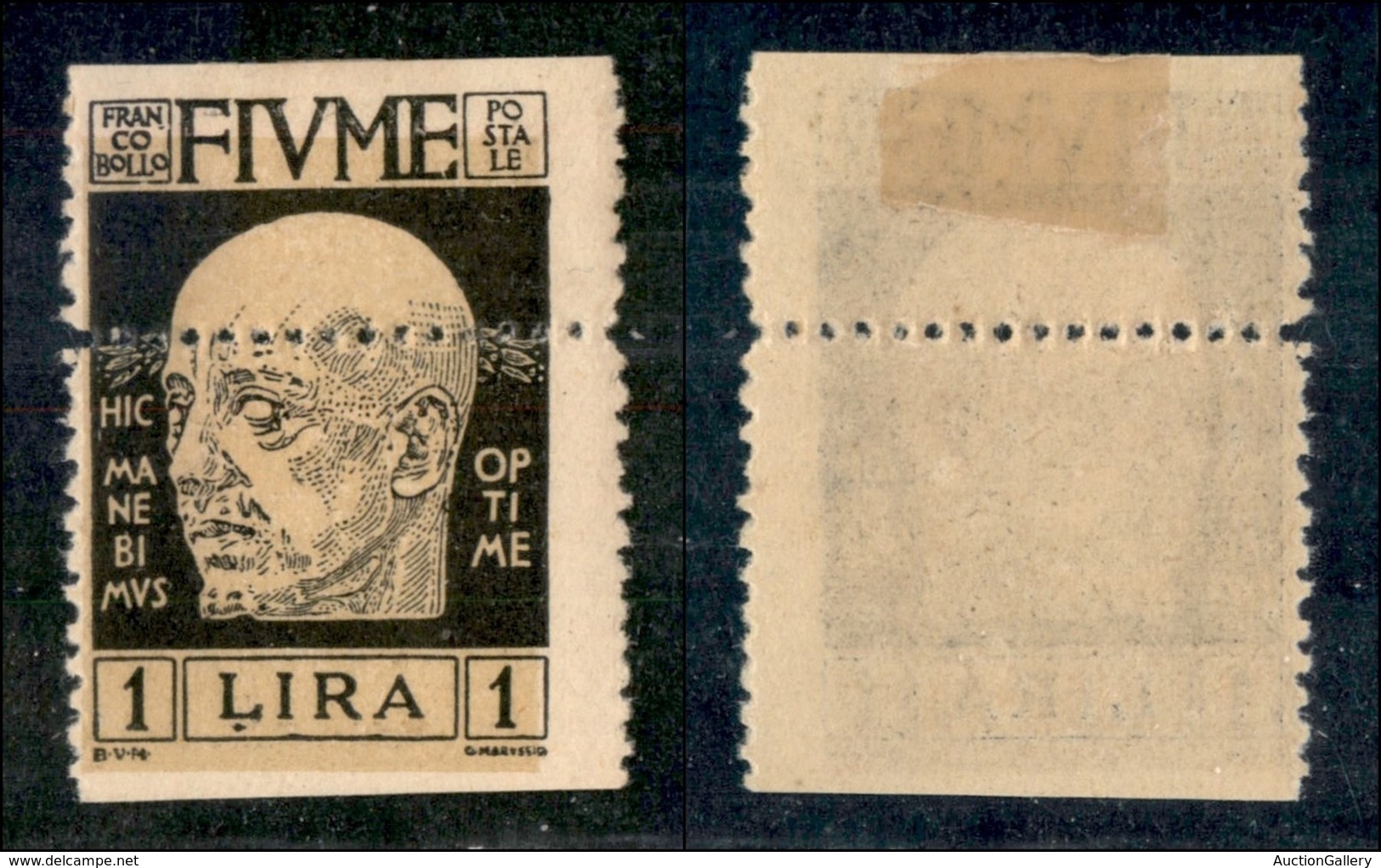 OCCUPAZIONI I GUERRA MONDIALE - FIUME - 1920 - 1 Lira D'Annunzio (122 Varietà) - Con Unica Dentellatura Obliqua Al Centr - Other & Unclassified