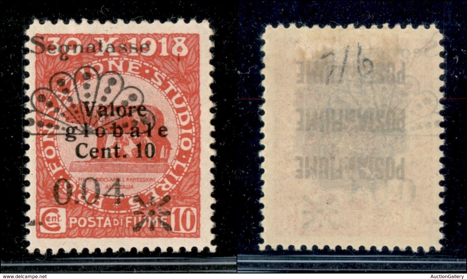 OCCUPAZIONI I GUERRA MONDIALE - FIUME - 1921 - 0.04 Su 10 Cent (26 T) - Senza L - Gomma Originale (500) - Other & Unclassified