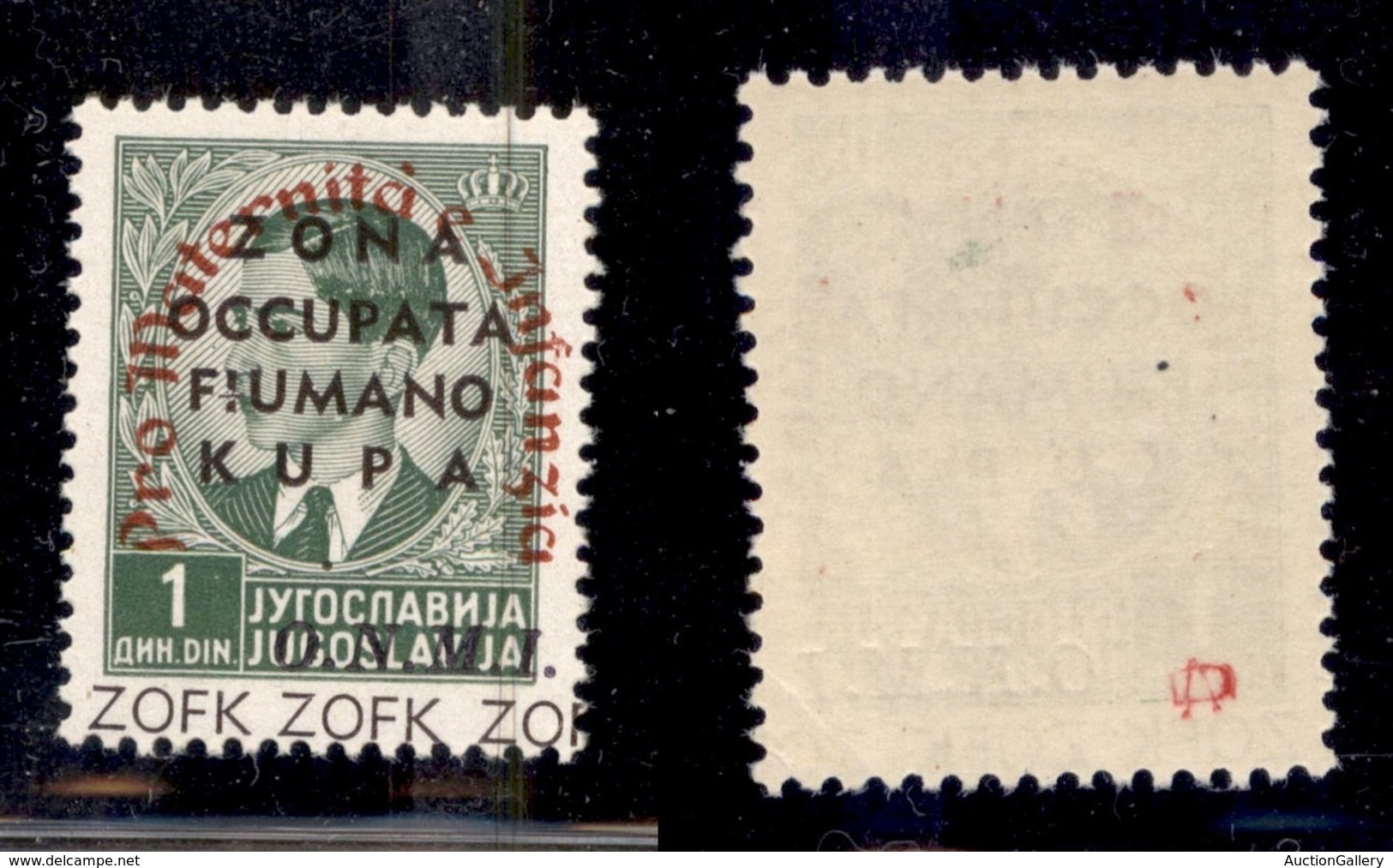 OCCUPAZIONI II GUERRA MONDIALE - ZONA FIUMANO KUPA - 1942 - Colori Cambiati - 1 Din (40b) Con Diciture In Basso - Gomma  - Other & Unclassified