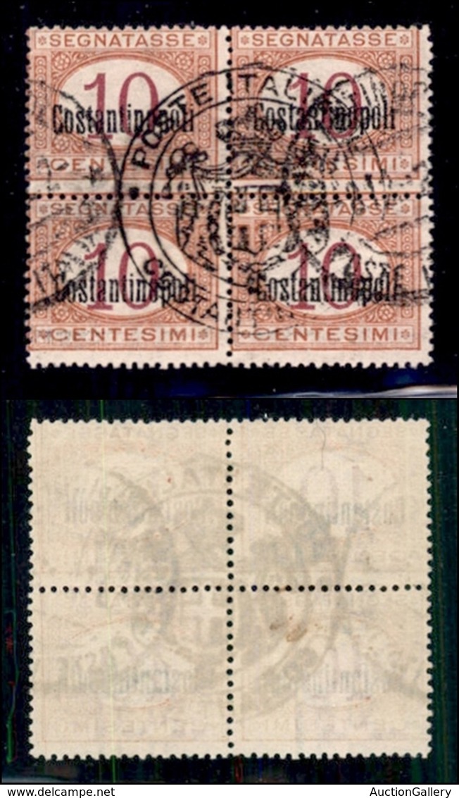 UFFICI POSTALI ALL'ESTERO - LEVANTE - COSTANTINOPOLI - 1922 - 10 Cent (1 Segnatasse) - Quartina Usata (560) - Other & Unclassified