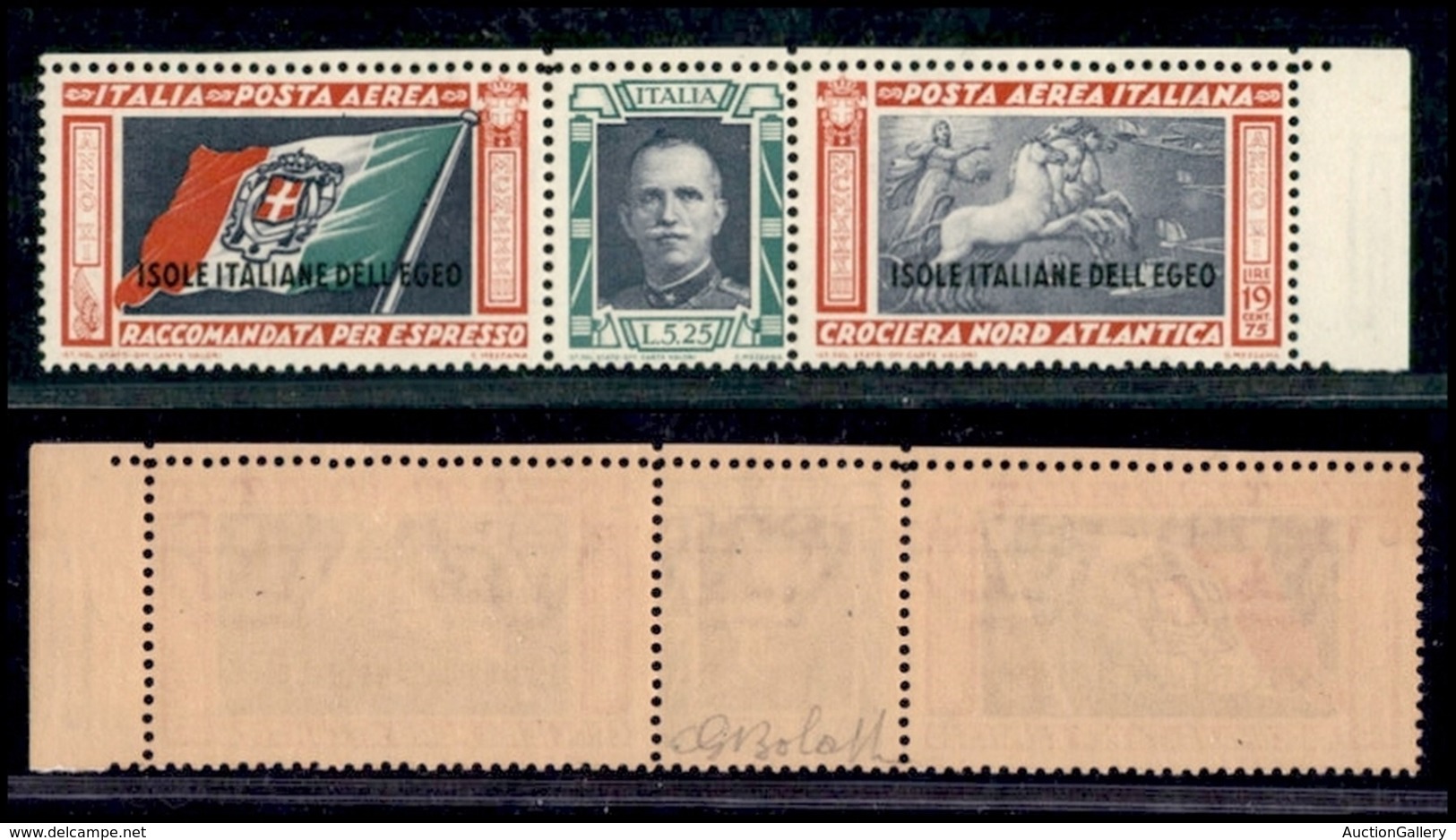 COLONIE - EGEO - EMISSIONI GENERALI - 1933 - Crociera Balbo - Trittico Da 25 Lire (28a) Con Ciuffo - Gomma Integra Bruna - Sonstige & Ohne Zuordnung