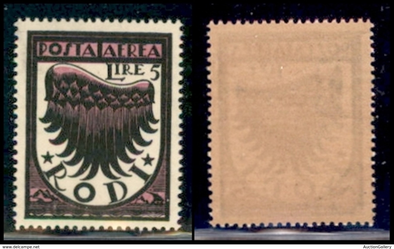 COLONIE - EGEO - EMISSIONI GENERALI - 1934 - 5 Lire Ala (33A) - Gomma Integra (con Falle Naturali) - Cert. AG (7000) - Other & Unclassified