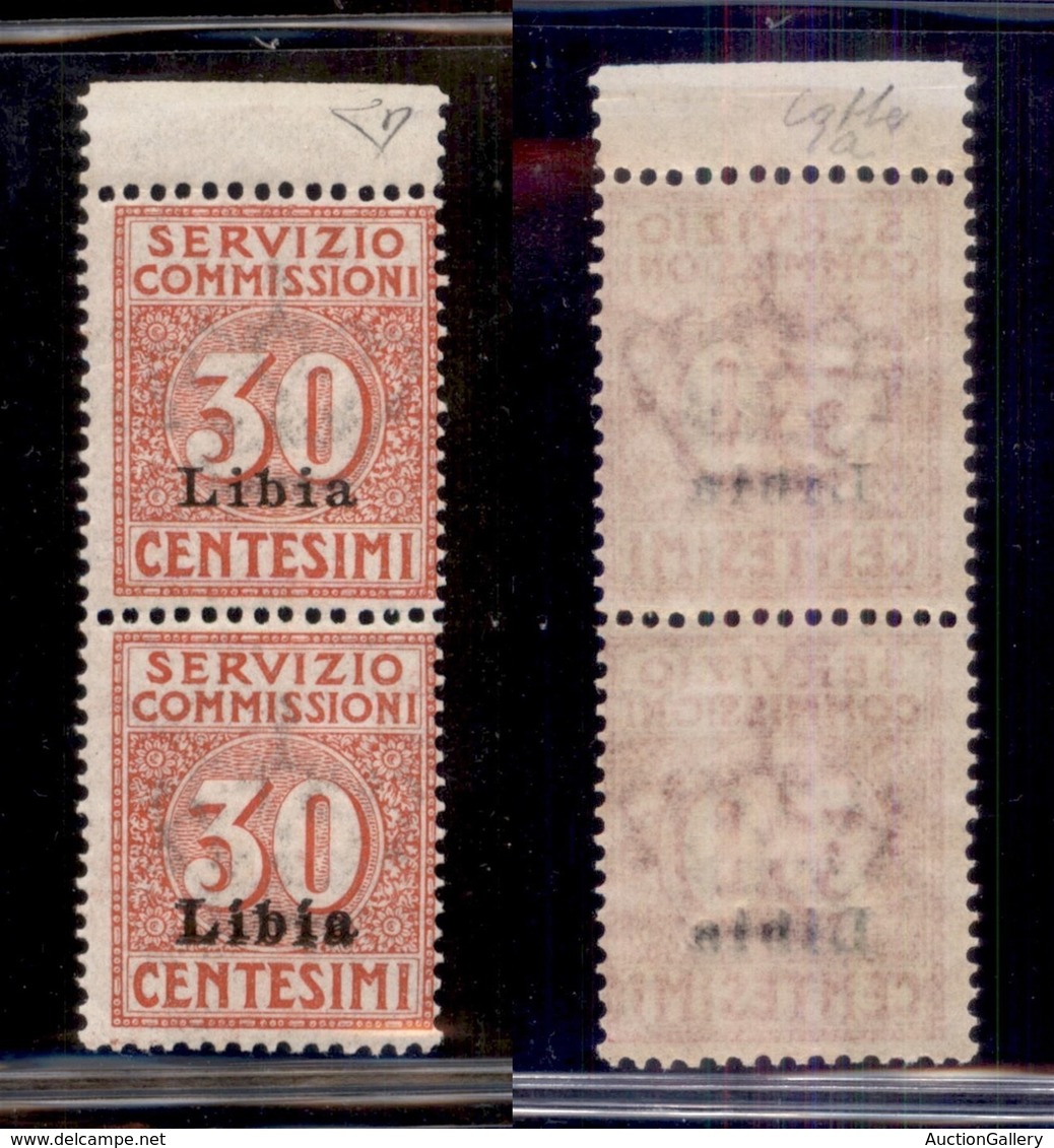 COLONIE - LIBIA - 1915 - 30 Cent (1 + 1a - Nota) Coppia Verticale Con Doppia Soprastampa Sul Pezzo Inferiore - Gomma Int - Sonstige & Ohne Zuordnung