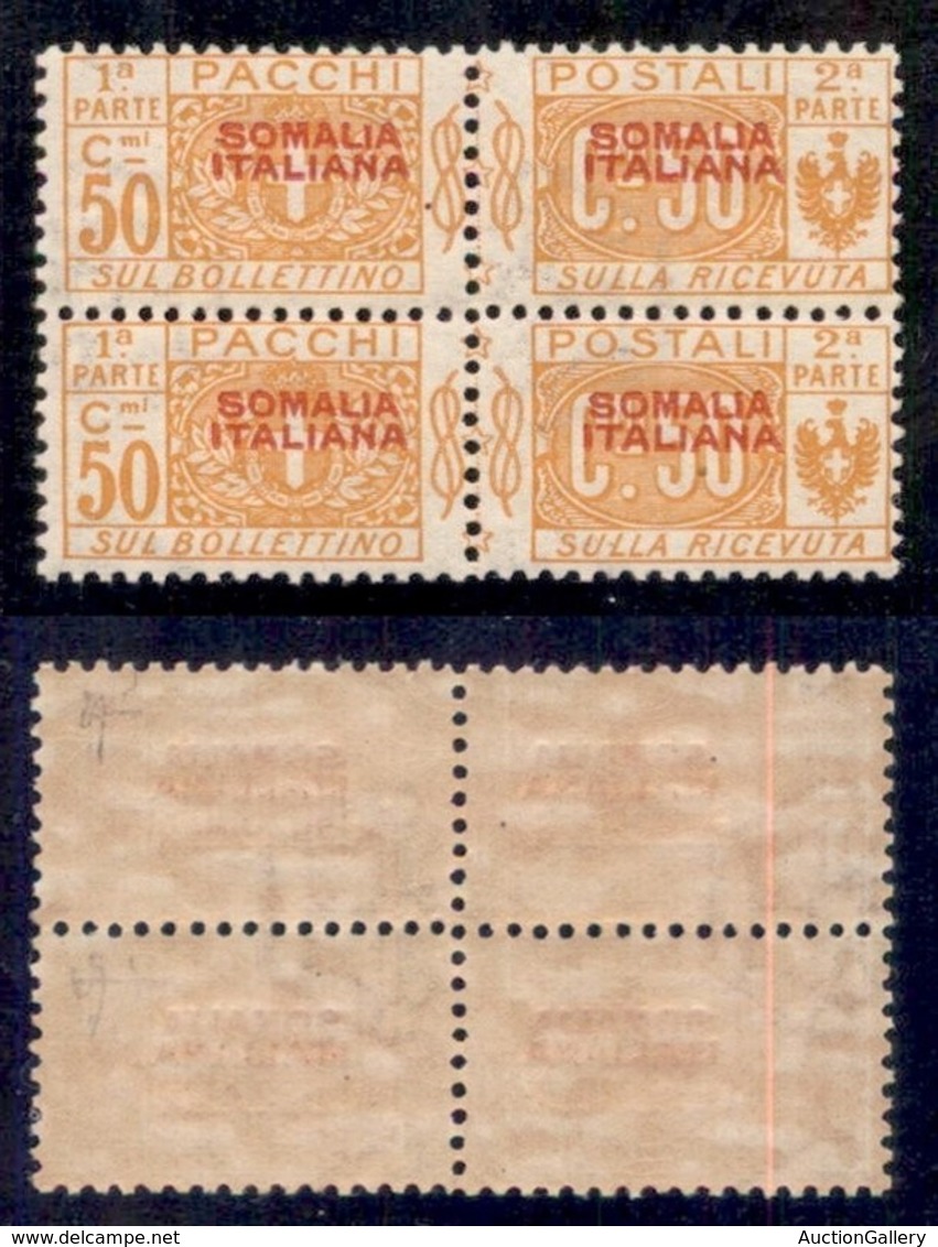 COLONIE - SOMALIA - 1926 - Soprastampa In Alto - 50 Cent (47a) - Coppia Verticale Con Doppia Soprastampa (una In Albino) - Sonstige & Ohne Zuordnung