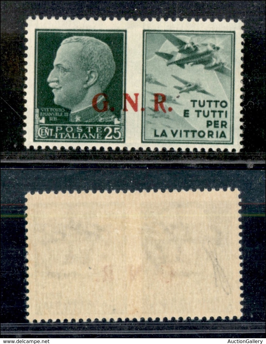 RSI - G.N.R. BRESCIA - 1943 - R Terzo Tipo - 25 Cent Aviazione (15/Ia) - Gomma Originale - Cert. AG - Autres & Non Classés