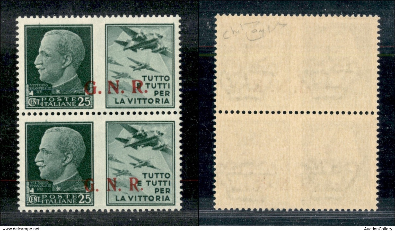 RSI - G.N.R. BRESCIA - 1943 - Secondo + Terzo Tipo - 25 Cent Aviazione (15/Id + 15/IId) Coppia Con Soprastampe A Destra  - Other & Unclassified