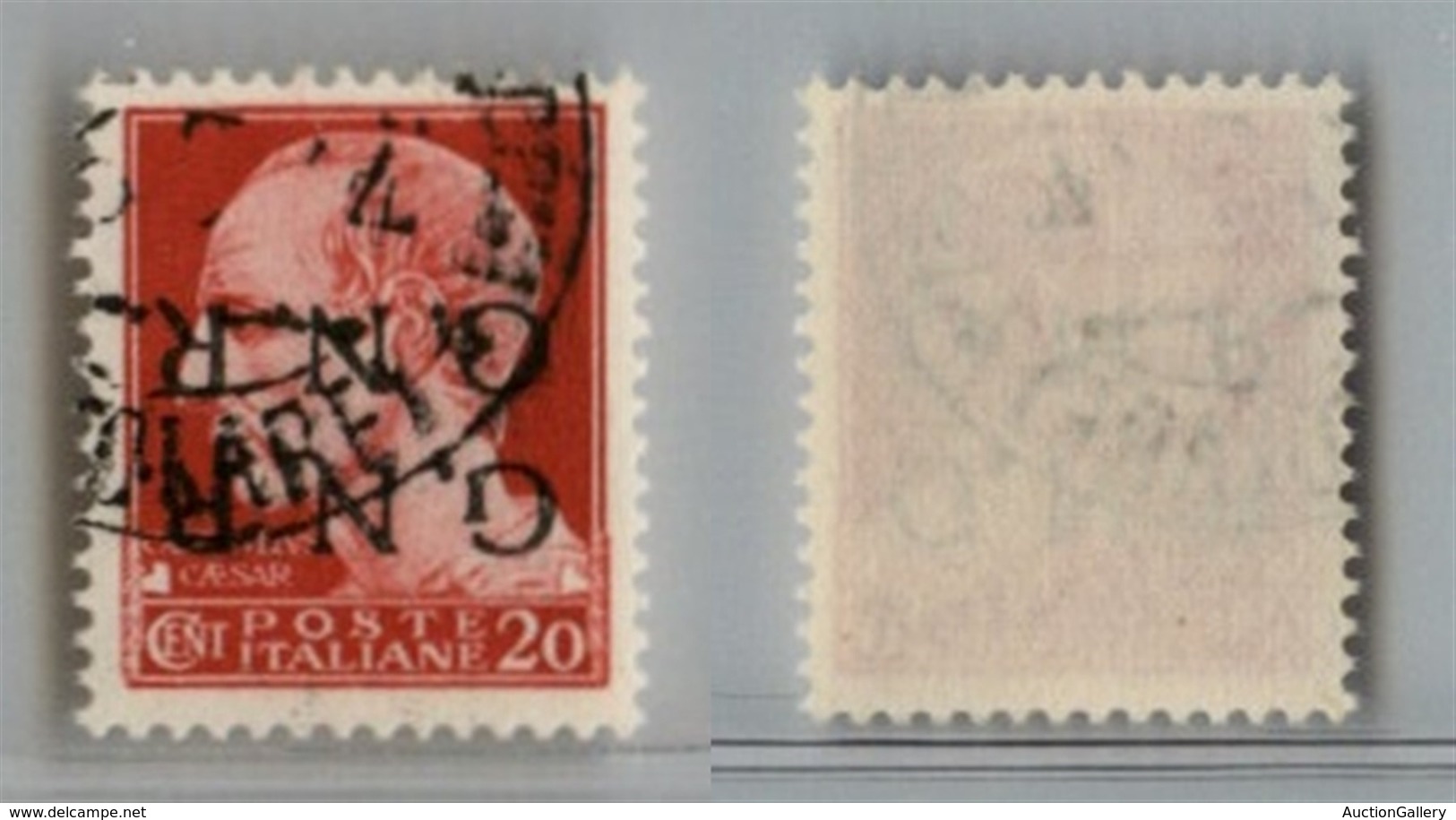 RSI - G.N.R. VERONA - 1944 - 20 Cent (473c) Usato - Doppia Soprastampa Capovolta - Cert. AG (975) - Other & Unclassified