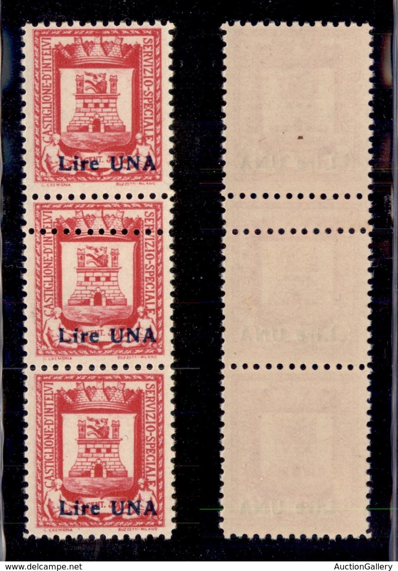 EMISSIONI LOCALI - CASTGLIONE D'INTELVI - 1945 - 1 Lira Su 50 Cent (19 + 19cc + 19) - Striscia Verticale Di Tre - Pezzo  - Autres & Non Classés