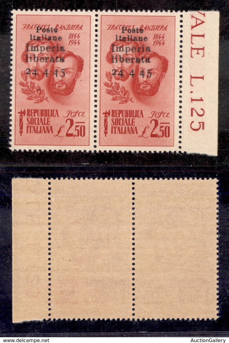 C.L.N. - IMPERIA - 1945 - Coppia Del 2.50 Lire Bandiera (15b + 15d) - Bordo Foglio - Gomma Integra (465++) - Other & Unclassified